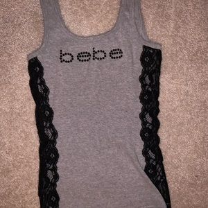 Bebe rhinestone and lace tank top